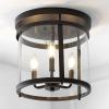 JONATHAN Y 12.5″ Oil Rubbed Bronze 3-Light Iron and Glass Flush Mount, Modern Farmhouse Rustic Vintage Lantern for Kitchen Bedroom Entryway, UL Listed, LED Bulbs Included JYL7503A