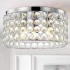JONATHAN Y 15″ Chrome 3-Light Crystal and Iron Flush Mount, Glam Modern Drum Ceiling Light Fixture for Hallway Bedroom Bathroom, UL Listed, LED Bulbs Included JYL6144A