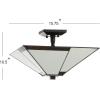 JONATHAN Y 15.7″ Ivory/Black 2-Light Glass and Metal Semi-Flush Mount, Tiffany-Style Mission Arts and Crafts Ceiling Light for Bedroom Foyer, LED Bulbs Included JYL8024A