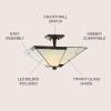 JONATHAN Y 15.7″ Ivory/Black 2-Light Glass and Metal Semi-Flush Mount, Tiffany-Style Mission Arts and Crafts Ceiling Light for Bedroom Foyer, LED Bulbs Included JYL8024A