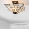 JONATHAN Y 15.7″ White/Cream 2-Light Glass and Metal Tiffany-Style Semi-Flush Mount, Geometric Inverted Pyramid Ceiling Light for Living Room, LED Bulbs Included JYL8027A