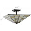 JONATHAN Y 15.7″ White/Cream 2-Light Glass and Metal Tiffany-Style Semi-Flush Mount, Geometric Inverted Pyramid Ceiling Light for Living Room, LED Bulbs Included JYL8027A