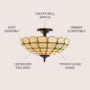 JONATHAN Y 16″ Cream/Black 2-Light Iron and Glass Semi-Flush Mount, Tiffany-Style Artisanal Scalloped Glass Bowl Ceiling Light for Bedroom Hallway, LED Bulbs Included JYL8028A