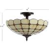 JONATHAN Y 16″ Cream/Black 2-Light Iron and Glass Semi-Flush Mount, Tiffany-Style Artisanal Scalloped Glass Bowl Ceiling Light for Bedroom Hallway, LED Bulbs Included JYL8028A