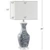 JONATHAN Y 28″ Blue and White Ceramic LED Table Lamp, Chinoiserie Hand-Painted Pattern with Crystal Base, White Square Linen Shade for Bedroom, Living Room, LED Bulb Included JYL5046A