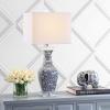 JONATHAN Y 28″ Blue and White Ceramic LED Table Lamp, Chinoiserie Hand-Painted Pattern with Crystal Base, White Square Linen Shade for Bedroom, Living Room, LED Bulb Included JYL5046A