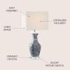 JONATHAN Y 28″ Blue and White Ceramic LED Table Lamp, Chinoiserie Hand-Painted Pattern with Crystal Base, White Square Linen Shade for Bedroom, Living Room, LED Bulb Included JYL5046A