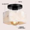 JONATHAN Y 8″ White Marbling/Black Modern 1-Light Hexagonal LED Semi Flush Mount Ceiling Light, White Alabaster Marble Shade, Glam Lamp for Hallway, Bedroom, Bathroom, LED Bulb Included (JYL1204B)(Black with White Alabaster Shade)