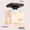 JONATHAN Y 8″ White Marbling/Black Modern 1-Light Semi Flush Mount Ceiling Light for Bedroom, Cube White Alabaster Marble Shade, Mid-Century Minimalist Fixture, LED Bulb Included (JYL1203B)(Black with White Alabaster Shade)