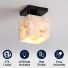 JONATHAN Y 8″ White Marbling/Black Modern 1-Light Semi Flush Mount Ceiling Light for Bedroom, Cube White Alabaster Marble Shade, Mid-Century Minimalist Fixture, LED Bulb Included (JYL1203B)(Black with White Alabaster Shade)
