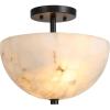 JONATHAN Y 12″ White Marbling/Black Modern 2-Light LED Semi Flush Mount Light, Inverted Dome Ceiling Fixture with White Alabaster Shade for Bedroom, Hallway, LED Bulbs Included (JYL1205B)(Black with White Alabaster Shade)