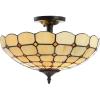 JONATHAN Y 16″ Cream/Black 2-Light Iron and Glass Semi-Flush Mount, Tiffany-Style Artisanal Scalloped Glass Bowl Ceiling Light for Bedroom Hallway, LED Bulbs Included JYL8028A