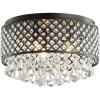 JONATHAN Y 17″ Black LED Flush Mount Ceiling Light, 3-Light Modern Glam Chandelier for Bedroom Living Room Hallway, Dimmable Metal Trellis with Clear Crystal Drops JYL6143A(Black/Clear)
