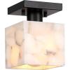 JONATHAN Y 8″ White Marbling/Black Modern 1-Light Semi Flush Mount Ceiling Light for Bedroom, Cube White Alabaster Marble Shade, Mid-Century Minimalist Fixture, LED Bulb Included (JYL1203B)(Black with White Alabaster Shade)