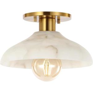JONATHAN Y 10″ Black/White 1-Light Modern LED Semi Flush Mount Ceiling Fixture, Alabaster Shade for Hallway Bedroom Foyer, Mid-Century Dimmable Lamp, Edison LED Bulb Included (JYL1207B)(White)
