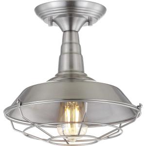 JONATHAN Y 10.5″ Brushed Nickel Gabe LED Semi-Flush Mount Ceiling Light for Farmhouse Kitchen, Rustic Industrial Metal Empire Light Fixture, LED Bulb Included (JYL9517B)(Brushed Nickel)