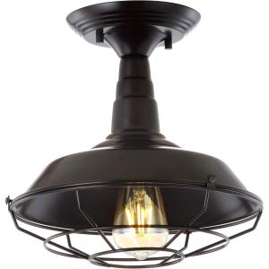 JONATHAN Y 10.5″ Brushed Nickel Gabe LED Semi-Flush Mount Ceiling Light for Farmhouse Kitchen, Rustic Industrial Metal Empire Light Fixture, LED Bulb Included (JYL9517B)(Oil-Rubbed Bronze)