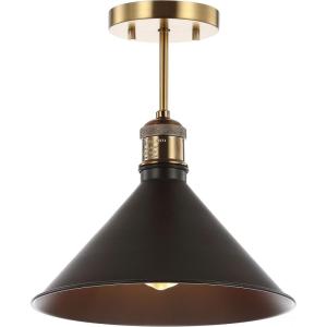 JONATHAN Y 11″ Oil Rubbed Bronze/Brass Gold Metal LED Semi-Flush Mount Ceiling Light, Industrial Farmhouse Fixture for Entryway Kitchen Foyer Bedroom, Metal Cone Shade JYL9511A(Oil Rubbed Bronze/Brass Gold)