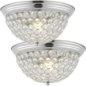 JONATHAN Y 12″ Chrome 1-Light Iron and Crystal Flush Mount Ceiling Light Set of 2, Glam Traditional Shimmering Dome Lamp for Hallway Bedroom Bathroom, LED Bulbs Included JYL9901A-SET2