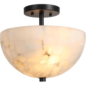 JONATHAN Y 12″ White Marbling/Black Modern 2-Light LED Semi Flush Mount Light, Inverted Dome Ceiling Fixture with White Alabaster Shade for Bedroom, Hallway, LED Bulbs Included (JYL1205B)(Black with White Alabaster Shade)