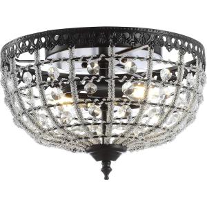 JONATHAN Y 12.25″ Black 2-Light Metal and Acrylic Flush Mount, Modern Glam Low-Ceiling Light Fixture for Hallway Bedroom Bathroom, UL Listed, LED Bulbs Included JYL9069A