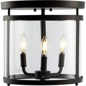 JONATHAN Y 12.5″ Oil Rubbed Bronze 3-Light Iron and Glass Flush Mount, Modern Farmhouse Rustic Vintage Lantern for Kitchen Bedroom Entryway, UL Listed, LED Bulbs Included JYL7503A