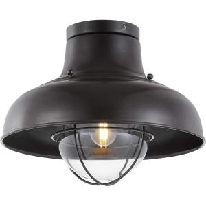 JONATHAN Y 13″ Oil Rubbed Bronze Metal LED Semi-Flush Mount Ceiling Light for Bedroom Kitchen, Industrial Farmhouse Rustic Fixture, Clear Glass Shade, LED Bulb Included JYL9523A(Oil-Rubbed Bronze)