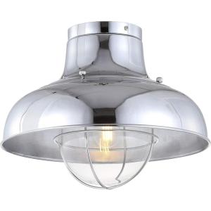JONATHAN Y 13″ Oil Rubbed Bronze Metal LED Semi-Flush Mount Ceiling Light for Bedroom Kitchen, Industrial Farmhouse Rustic Fixture, Clear Glass Shade, LED Bulb Included JYL9523A(Chrome)