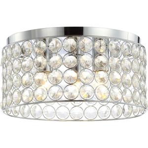 JONATHAN Y 15″ Chrome 3-Light Crystal and Iron Flush Mount, Glam Modern Drum Ceiling Light Fixture for Hallway Bedroom Bathroom, UL Listed, LED Bulbs Included JYL6144A