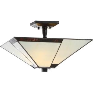 JONATHAN Y 15.7″ Ivory/Black 2-Light Glass and Metal Semi-Flush Mount, Tiffany-Style Mission Arts and Crafts Ceiling Light for Bedroom Foyer, LED Bulbs Included JYL8024A