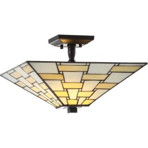 JONATHAN Y 15.7″ White/Cream 2-Light Glass and Metal Tiffany-Style Semi-Flush Mount, Geometric Inverted Pyramid Ceiling Light for Living Room, LED Bulbs Included JYL8027A