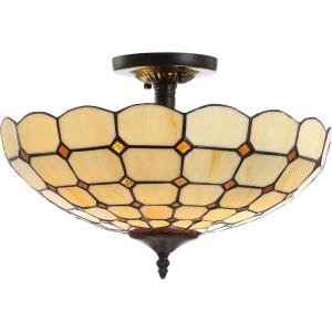 JONATHAN Y 16″ Cream/Black 2-Light Iron and Glass Semi-Flush Mount, Tiffany-Style Artisanal Scalloped Glass Bowl Ceiling Light for Bedroom Hallway, LED Bulbs Included JYL8028A