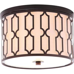 JONATHAN Y 16.75″ Oil Rubbed Bronze 3-Light LED Flush Mount Ceiling Light, Modern Geometric Metal Fixture for Bedroom Hallway, White Linen Shade, LED Bulbs Included (JYL3508A)(Oil-Rubbed Bronze)