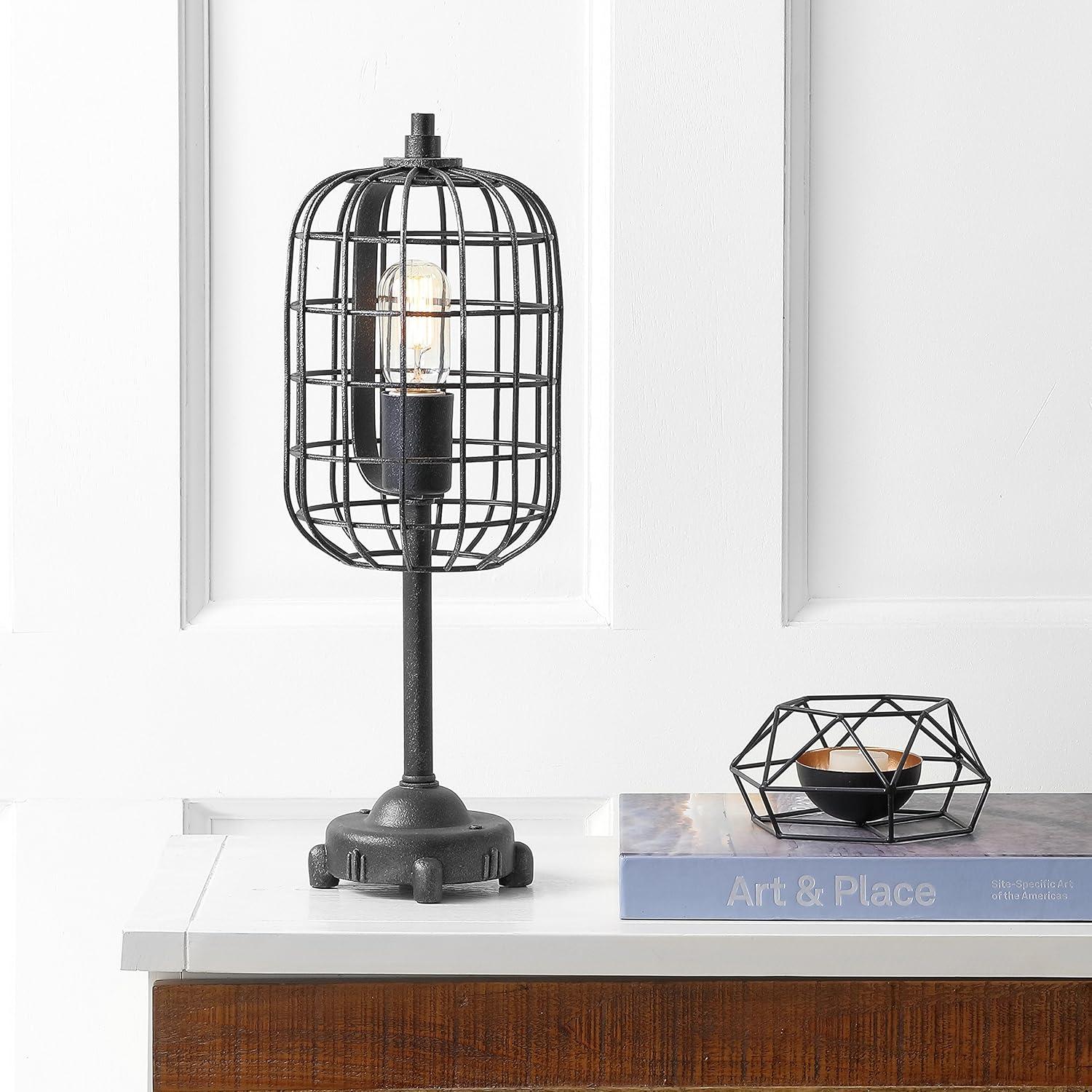 image:imageJONATHAN Y 20 BlackSilver Industrial Metal Table Lamp Wire Cage Drum Shade for Bedroom Living Room Nightstand Rustic Farmhouse Style UL Listed LED Bulb Included JYL4029A