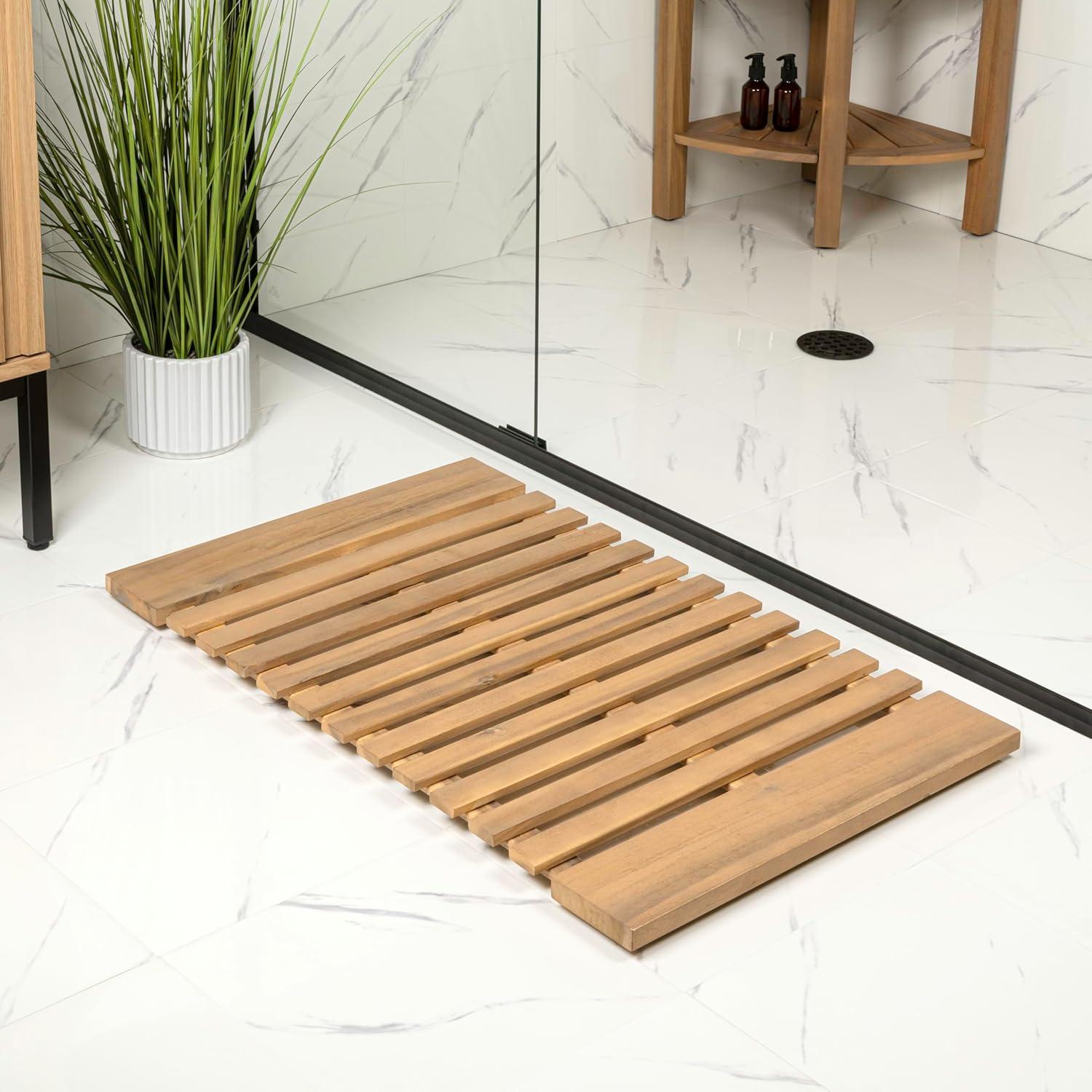 image:imageJONATHAN Y Acacia Wood Slat IndoorOutdoor Bath Mat Natural 20X32 Paige Modern Classic for Shower Mat for Bathroom Bathtub Door Spa Sauna or Garden MAT1001ALight Teak