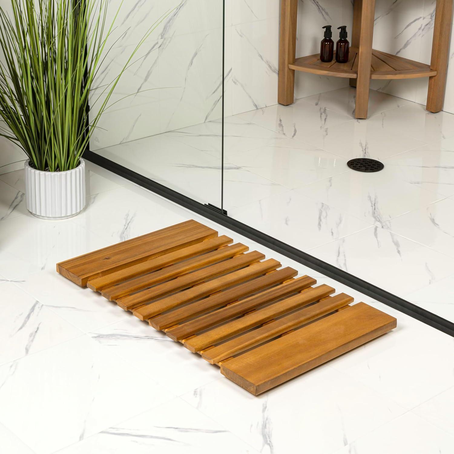image:imageJONATHAN Y Acacia Wood Slat IndoorOutdoor Bath Mat Natural 20X32 Paige Modern Classic for Shower Mat for Bathroom Bathtub Door Spa Sauna or Garden MAT1001ANatural