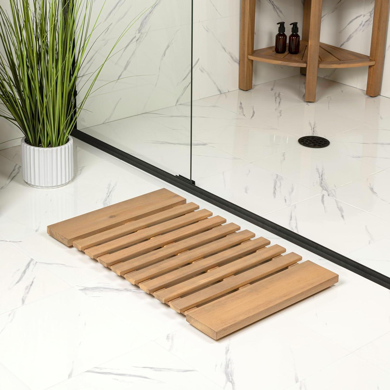 image:imageJONATHAN Y Acacia Wood Slat IndoorOutdoor Bath Mat Natural 20X32 Paige Modern Classic for Shower Mat for Bathroom Bathtub Door Spa Sauna or Garden MAT1001ALight Teak