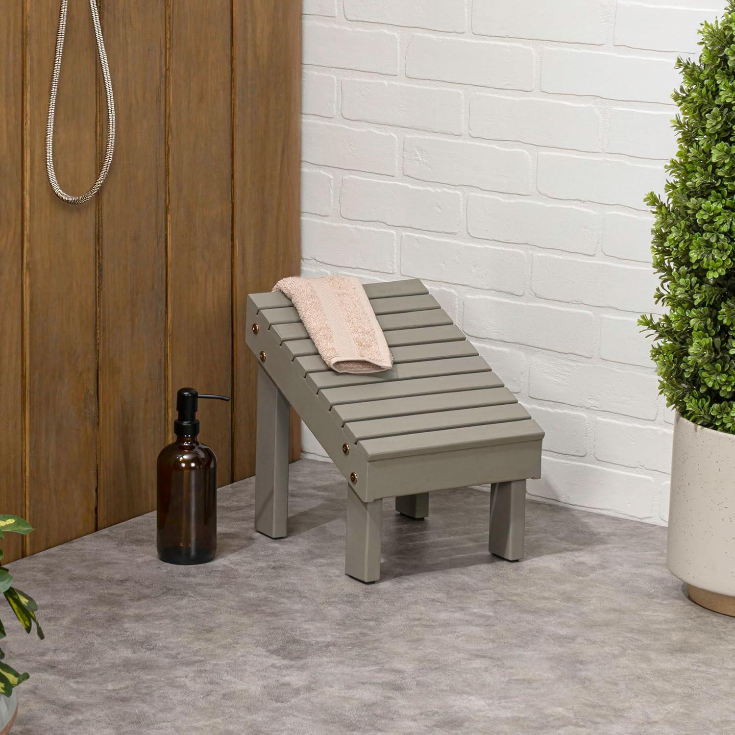 image:imageJONATHAN Y STL1004T Saru 118 Traditional Classic Solid Acacia Wood Shower Shaving Foot Stool Light TeakGrey
