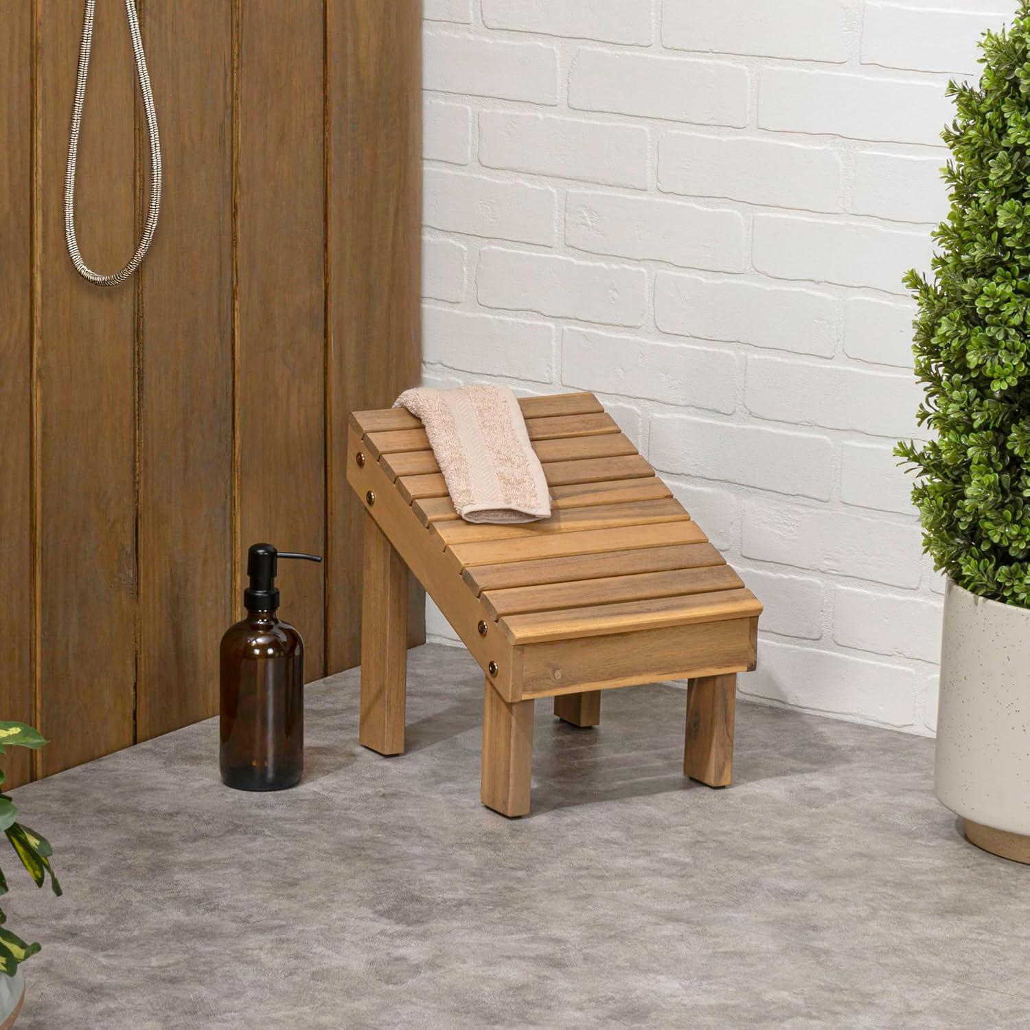 image:imageJONATHAN Y STL1004T Saru 118 Traditional Classic Solid Acacia Wood Shower Shaving Foot Stool Light TeakLight Teak
