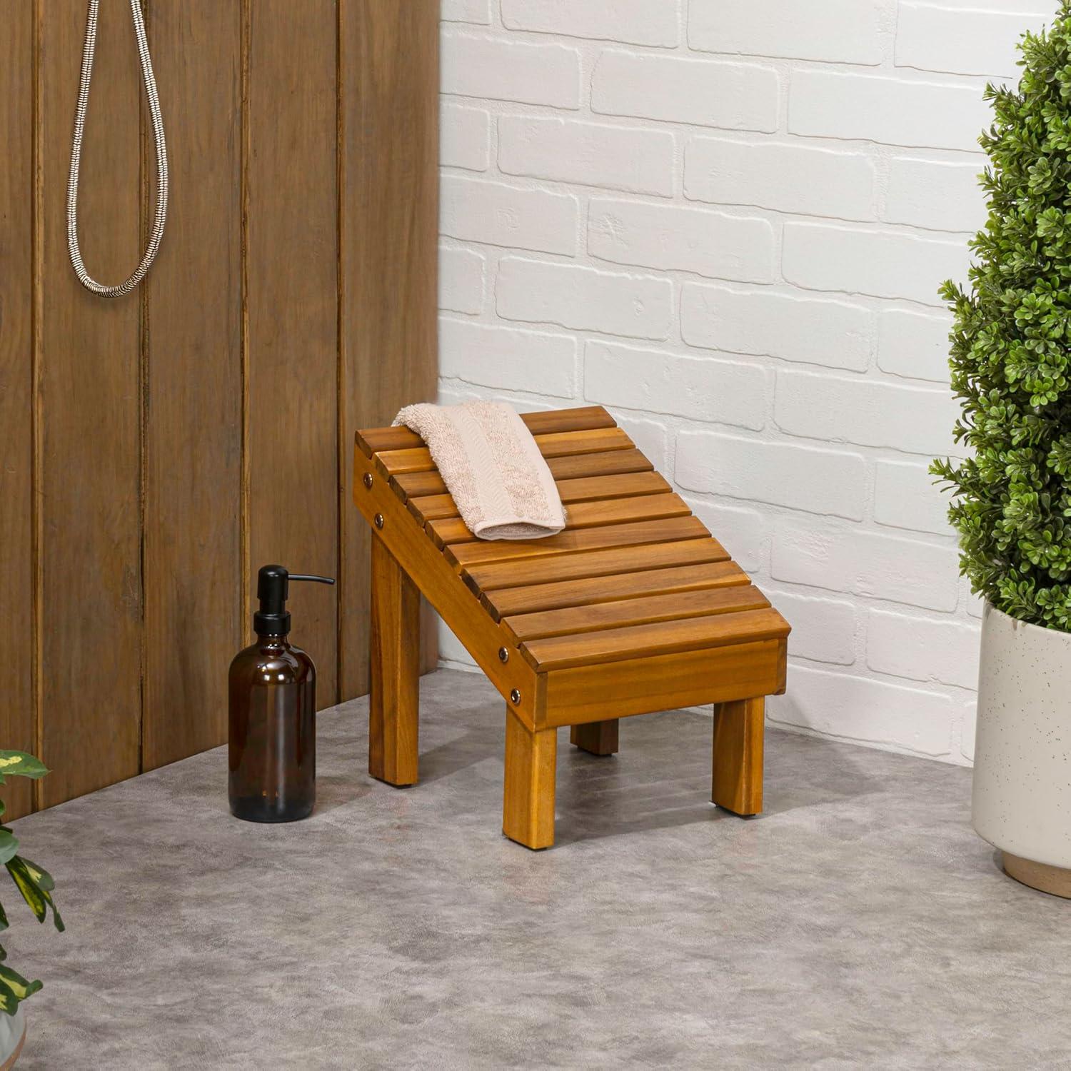 image:imageJONATHAN Y STL1004T Saru 118 Traditional Classic Solid Acacia Wood Shower Shaving Foot Stool Light TeakNatural
