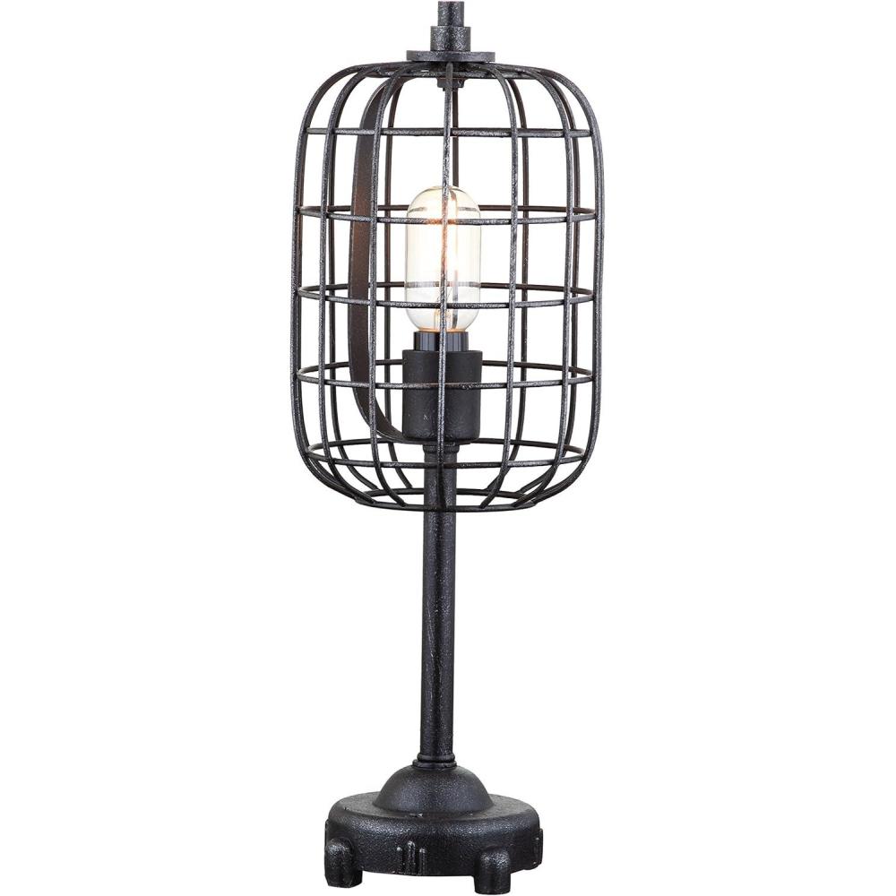 image:imageJONATHAN Y 20 BlackSilver Industrial Metal Table Lamp Wire Cage Drum Shade for Bedroom Living Room Nightstand Rustic Farmhouse Style UL Listed LED Bulb Included JYL4029A