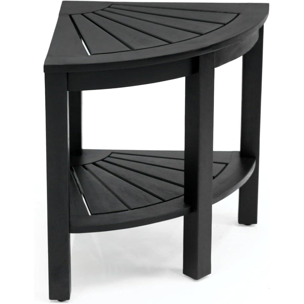 image:imageJONATHAN Y END6002B Maris 18 Classic Coastal Solid Acacia Wood IndoorOutdoor Corner Shower Bench with Shelf BlackBlack