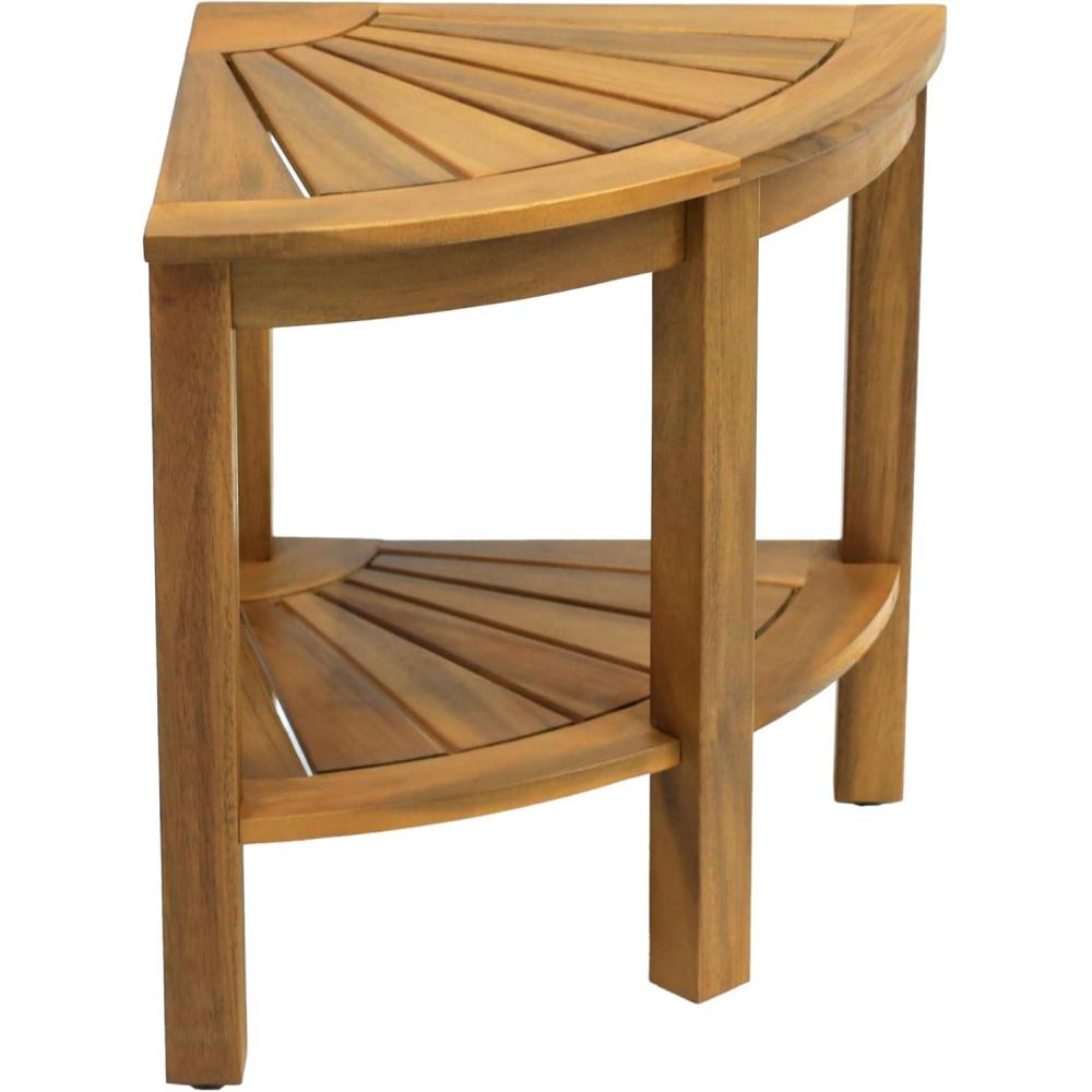 image:imageJONATHAN Y END6002B Maris 18 Classic Coastal Solid Acacia Wood IndoorOutdoor Corner Shower Bench with Shelf BlackNatural
