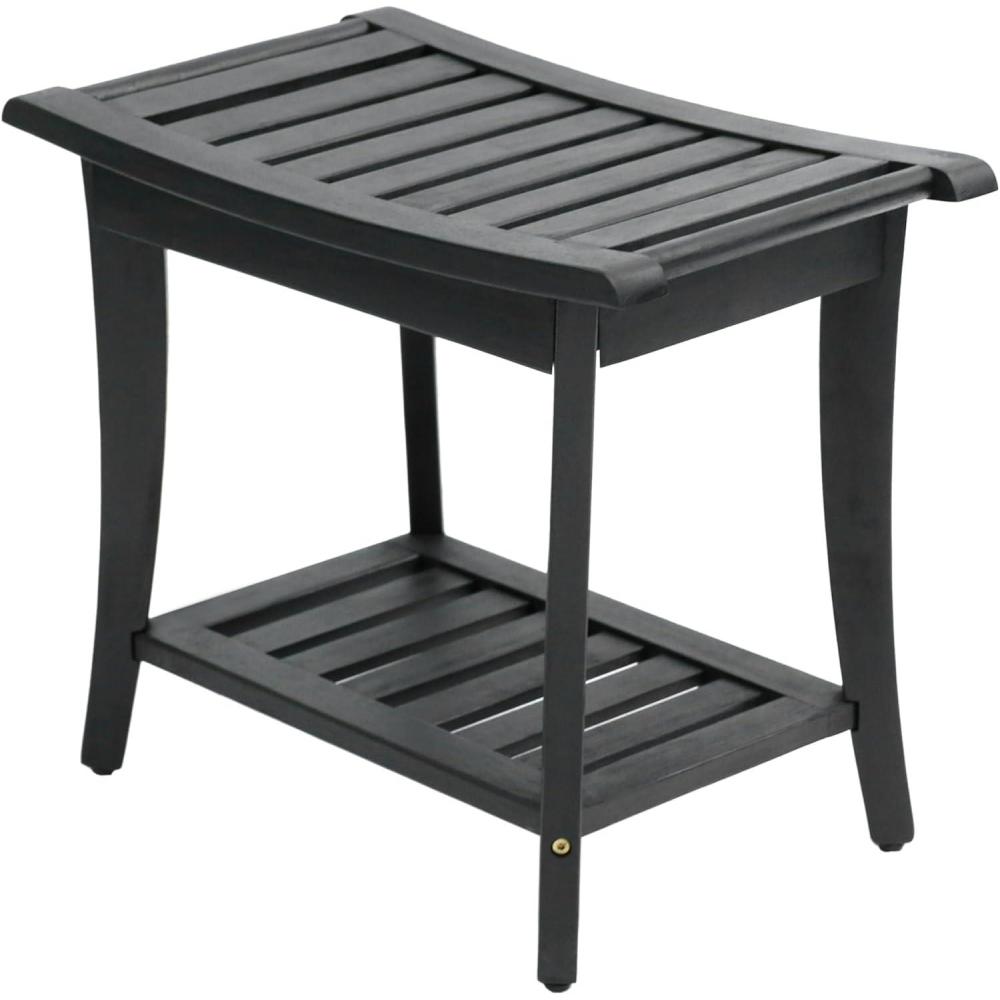 image:imageJONATHAN Y STL1001G Tucker 221 Traditional Classic Slatted Solid Acacia Wood IndoorOutdoor Shower Bench with Shelf and Handle GrayBlack
