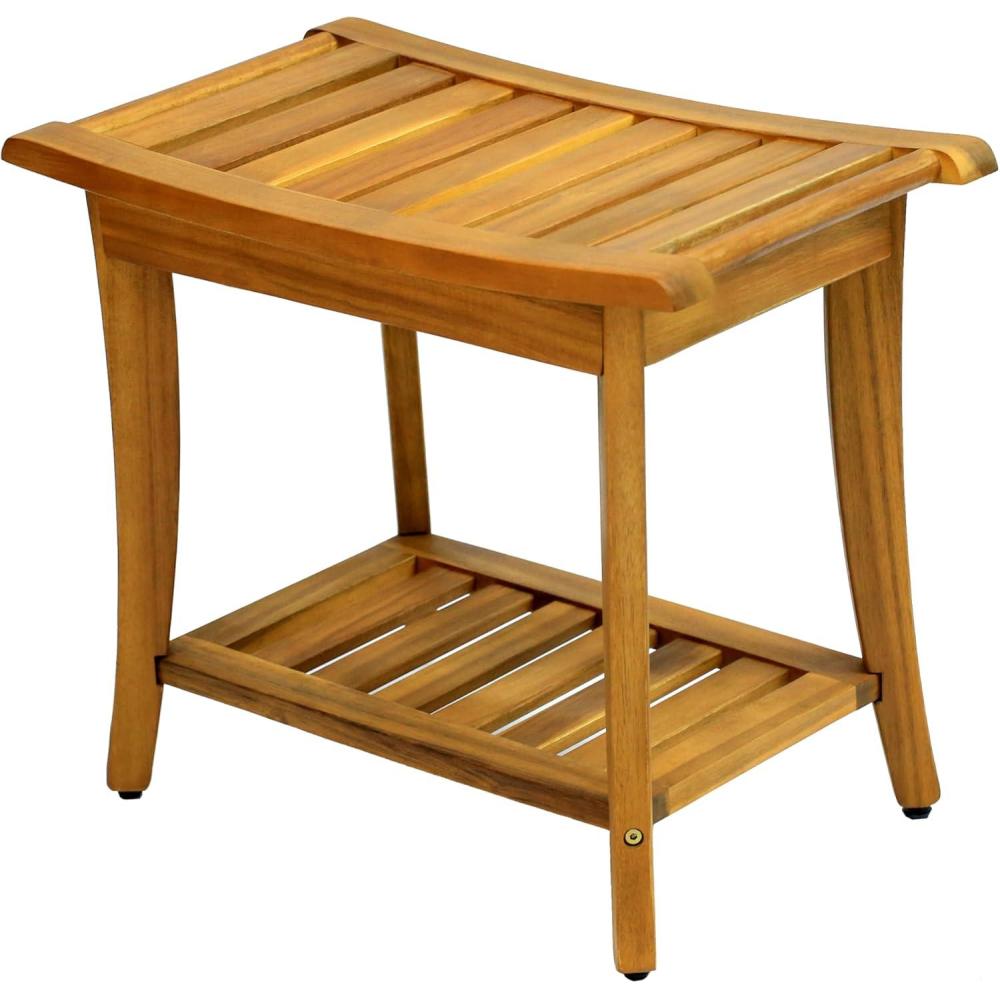 image:imageJONATHAN Y STL1001G Tucker 221 Traditional Classic Slatted Solid Acacia Wood IndoorOutdoor Shower Bench with Shelf and Handle GrayNatural