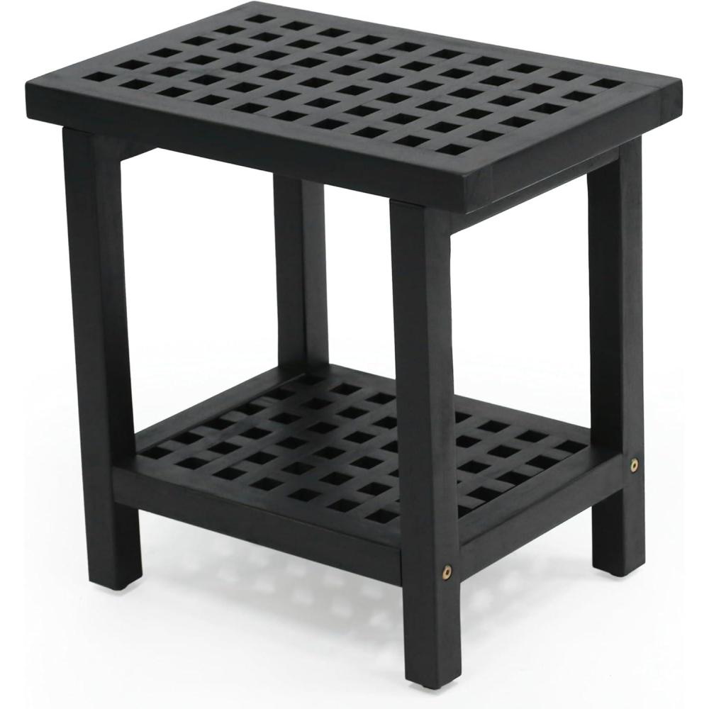 image:imageJONATHAN Y STL1003G Armin 181 Modern Classic Grid Slat Solid Acacia Wood IndoorOutdoor Shower Stool GrayBlack