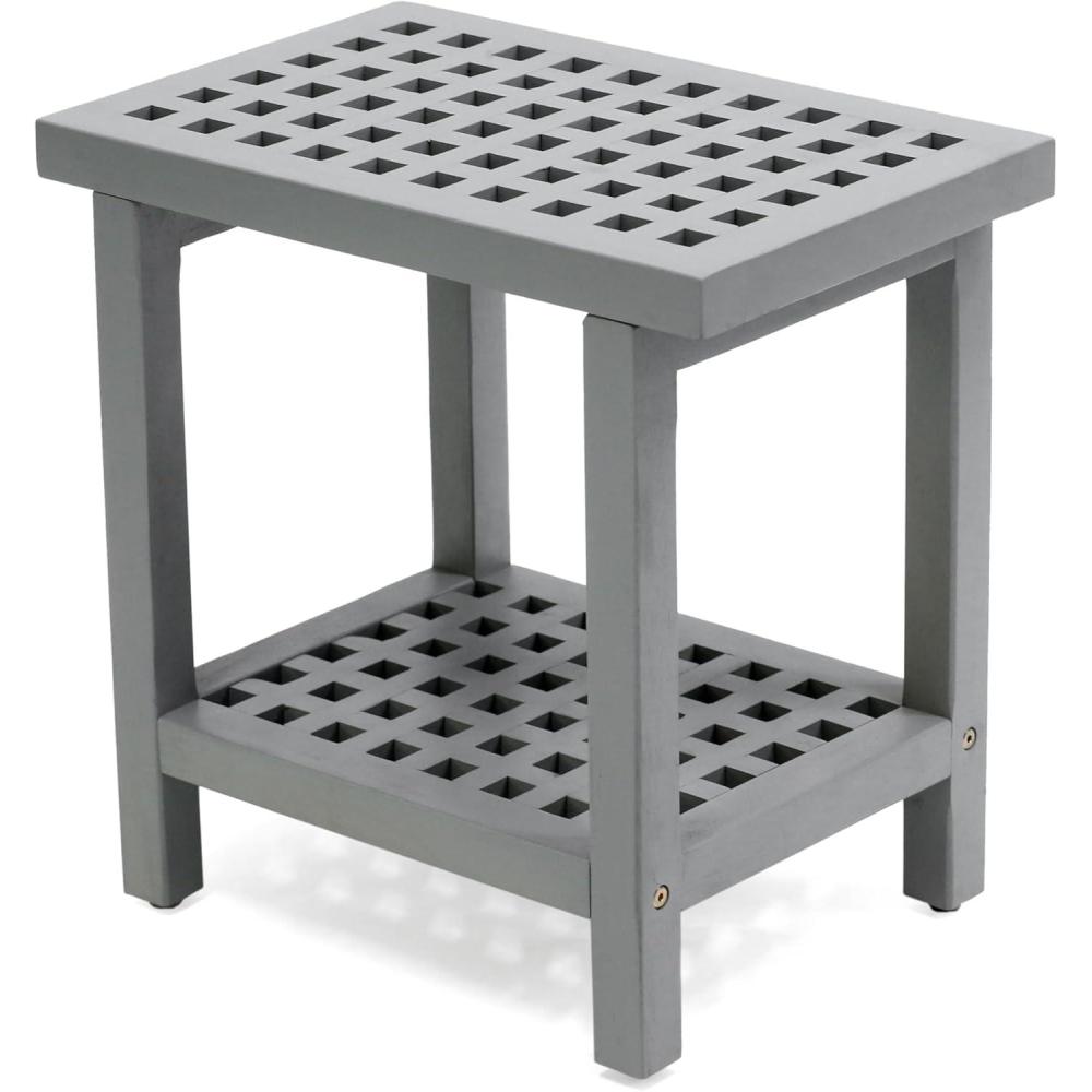 image:imageJONATHAN Y STL1003G Armin 181 Modern Classic Grid Slat Solid Acacia Wood IndoorOutdoor Shower Stool GrayGrey