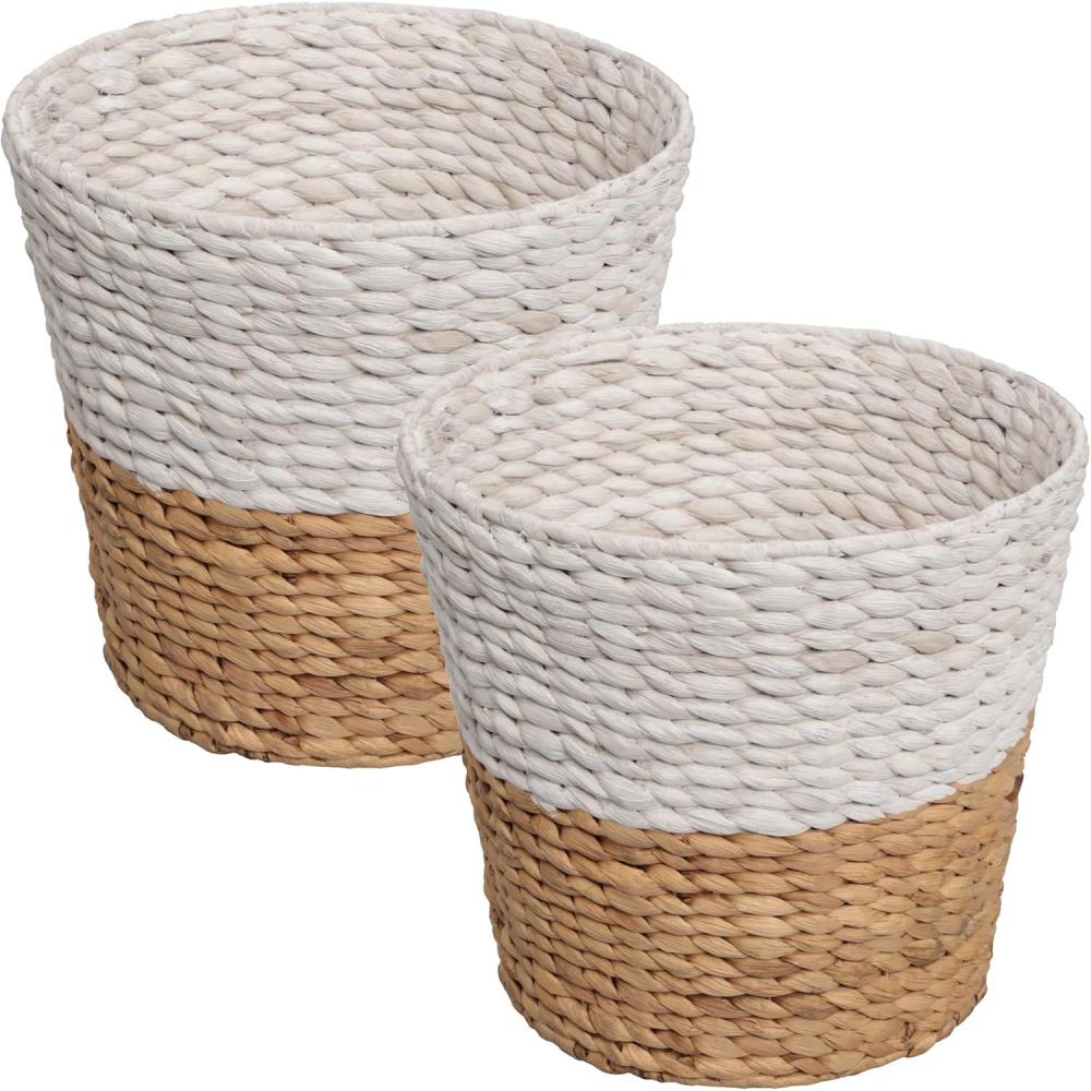 image:imagehappimess HPM1403CSET2 Toby Contemporary Bohemian TwoTone Handwoven Water Hyacinth 31Gallon Tapered Round Wicker Watebasket BlackNatural Set of 2WhiteNatural