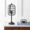 JONATHAN Y 20″ Black/Silver Industrial Metal Table Lamp, Wire Cage Drum Shade for Bedroom Living Room Nightstand, Rustic Farmhouse Style, UL Listed, LED Bulb Included JYL4029A
