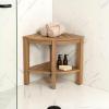JONATHAN Y END6002B Maris 18″ Classic Coastal Solid Acacia Wood Indoor/Outdoor Corner Shower Bench with Shelf, Black(Light Teak)